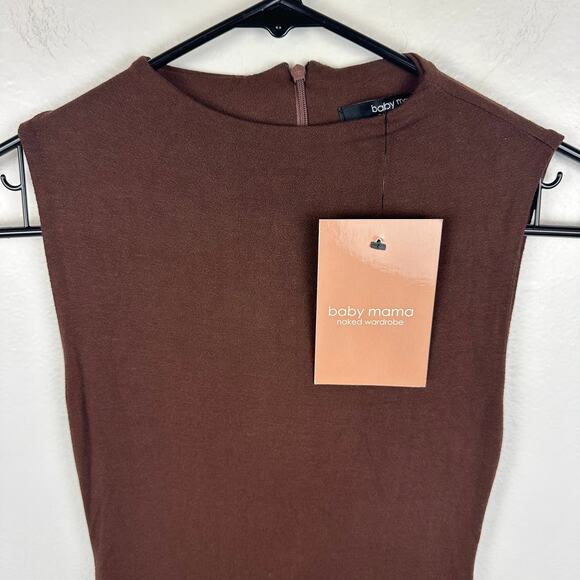 NWT Baby Mama Naked Wardrobe Womens High Neck Brown Jumpsuit Short Romper Small - Picture 3 of 9